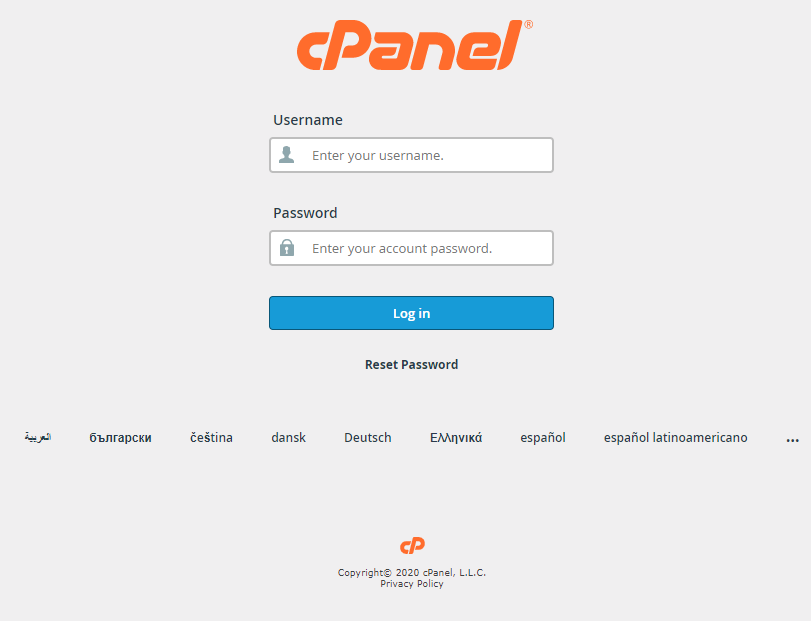 cPanel login page